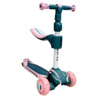 Дитячий самокат Maraton Flex 2 в 1 Pink-Green, триколісний, толокар, складаний, з PU колесами, заднім ножним гальмом та регульованим сидінням для дітей