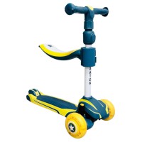 Дитячий самокат Maraton Flex Yellow 2 в 1, триколісний, толокар, складаний самокат для дітей, PU поліуретанові колеса, заднє ножне гальмо, регульоване сидіння, міський та прогулянковий самокат