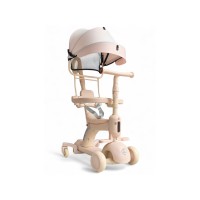 Дитячий самокат-візок Xetong 699 з сидінням та батьківською ручкою, бортиками безпеки і козирком, 3-колісний самокат для дітей від 1 року, ножне гальмо, підшипники ABEC-7 (бежевий, чорний, рожевий)