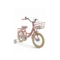 Дитячий велосипед Wisdom 5834-16 для дітей, сталева рама, колеса 16″ з надувною гумою, з кошиком і багажником, регулювання керма, додаткові гумові колеса, дзвіночок (зелений, рожевий)