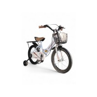 Дитячий двоколісний велосипед Viccabe Sport 6100-88A-14, сталева рама, колеса 14" з надувною гумою, складний, з кошиком та багажником, регульоване кермо, додаткові колеса, що світяться, дзвіночок, для дітей (бежевий, білий, блакитний)