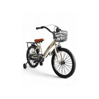 Дитячий двоколісний велосипед 8208G 818-14 з додатковими світлодіодними колесами, сталевою рамою та надувними колесами 14", з кошиком і багажником, регульоване кермо, дзвіночок, бежевий