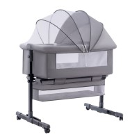 Дитяче приставне ліжечко D508, сіре, переставна конструкція, регулювання висоти, безпечне та зручне ліжко для немовлят і спільного сну з батьками