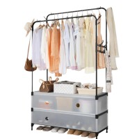 Підлогова вішалка-стелаж MJPP83 з ящиками для взуття та одягу, метал + пластик, компактна система зберігання для передпокою, гардеробної та кімнати