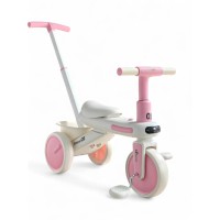 Триколісний дитячий велосипед-біговел Tricycle 01 KE5189 з батьківською ручкою, музика та підсвічування, від 1.5 року, пластиковий, легкий, керований  (жовтий, рожевий)