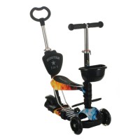 Дитячий самокат Scooter 5в1 триколісний з сидінням і батьківською ручкою, T-руль, метал/пластик, 1–8 років, трансформер, вогонь та лід