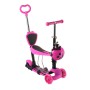 Scooter дитячий 5 в 1 триколісний самокат з батьківською ручкою, сидінням і кошиком, трансформер, регульоване Т-подібне кермо, металевий каркас + пластик, для дітей 1–8 років, (синій, рожевий, зелений)