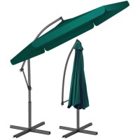 Садова парасолька кутова 3 м зелена – велика парасолька з бічною стійкою, антивітрова система, регульований нахил, сталевий каркас, щільний поліестер для саду і тераси