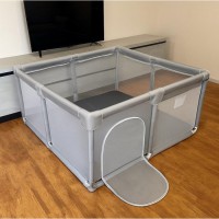 Дитячий манеж 130x130x65 см сірий металевий каркас тканинний сітчастий розбірний манеж для дітей від 6 місяців до 5 років ігровий дитячий вольєр безпечний складний манеж для дому