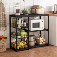 Кухонний стелаж-органайзер XS-W56B 80×30×80 см чорний, підлогова полиця з металевим каркасом для зберігання посуду, техніки, аксесуарів та декору