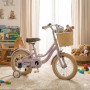 Велосипед дитячий Angela AJL102-16 двоколісний 16" з додатковими колесами, кошиком, дисковими гальмами, сталевою рамою та регулюванням сидіння від 4 років до 70 кг (бежевий, фіолетовий, рожевий, зелений)