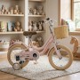 Велосипед дитячий Angela AJL102-16 двоколісний 16" з додатковими колесами, кошиком, дисковими гальмами, сталевою рамою та регулюванням сидіння від 4 років до 70 кг (бежевий, фіолетовий, рожевий, зелений)
