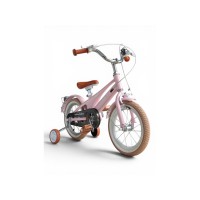 Детский велосипед Hello Baby NN515-14 14 дюймов, двухколесный, 3+ года до 60 кг, литая рама, надувные колеса, передний задний тормоз, корзина колокольчик (розовый, серый) 