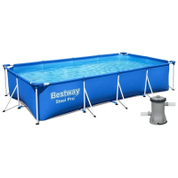  Каркасний басейн Bestway 56424 прямокутний 400×211×81 см із насосом-фільтром 1249 л/год, міцний збірний сімейний басейн для літнього відпочинку на дачі, у дворі та саду