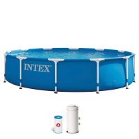 Каркасний басейн Intex 28212 366х76 см, синій, круглий з фільтр-насосом 2000 л/год, збірний сімейний басейн із металевим каркасом та тришаровою чашею, для приватного будинку, двору, саду, дачі, літнього відпочинку дітей і дорослих