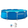 Каркасний басейн Intex 28202 305x76 см круглий із фільтр-насосом 1250 л/год, збірний сімейний басейн із металевим каркасом та тришаровою чашею, для приватного будинку, двору, саду, дачі, літнього відпочинку дітей і дорослих