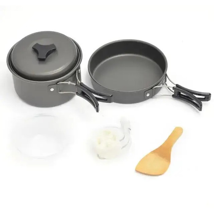 Туристичний посуд для кемпінгу зі сковорідкою та котелком Halin MA-75 Cocin set DS-200 з туристичним чохлом