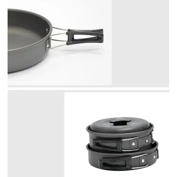 Туристичний посуд для кемпінгу зі сковорідкою та котелком Halin MA-75 Cocin set DS-200 з туристичним чохлом