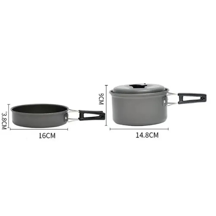 Туристичний посуд для кемпінгу зі сковорідкою та котелком Halin MA-75 Cocin set DS-200 з туристичним чохлом